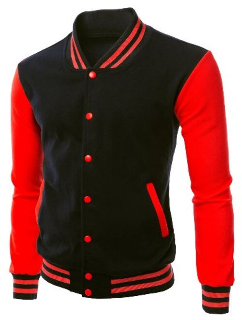 Xpril Men's Stylish Color Contrast Long Sleeves Varsity Jacket