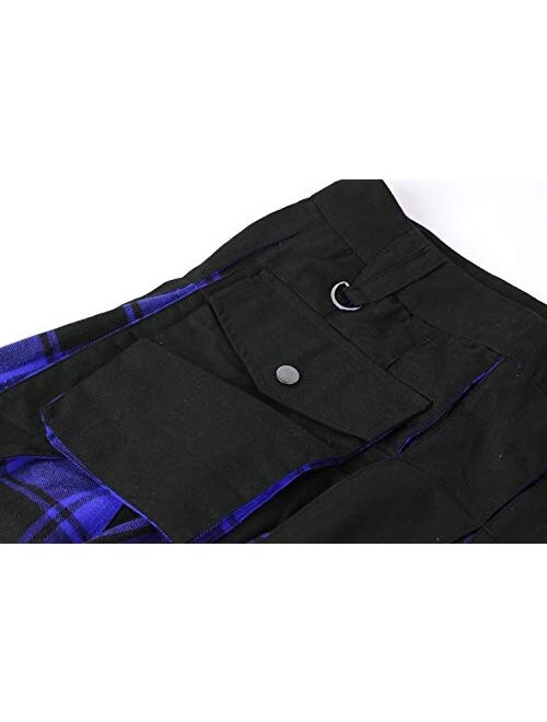 Mens Scottish Utility Kilt Tartan Pleated Irish Highland Plaid Kilts with Cargo Pockets