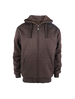 TanBridge Heavyweight Sherpa Lined Plus Sizes Warm Fleece Full Zip Mens Hoodie with Padded Sleeve & Rib Cuffs