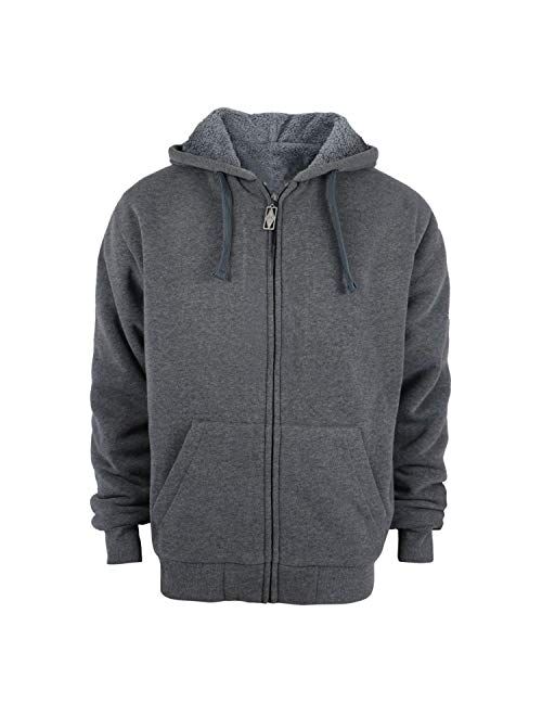 TanBridge Heavyweight Sherpa Lined Plus Sizes Warm Fleece Full Zip Mens Hoodie with Padded Sleeve & Rib Cuffs