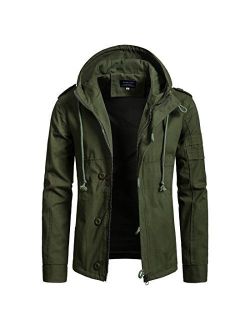 Men's Pure Color Zipper Hooded Cotton Fashion Jacket Coat