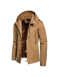 Men's Pure Color Zipper Hooded Cotton Fashion Jacket Coat