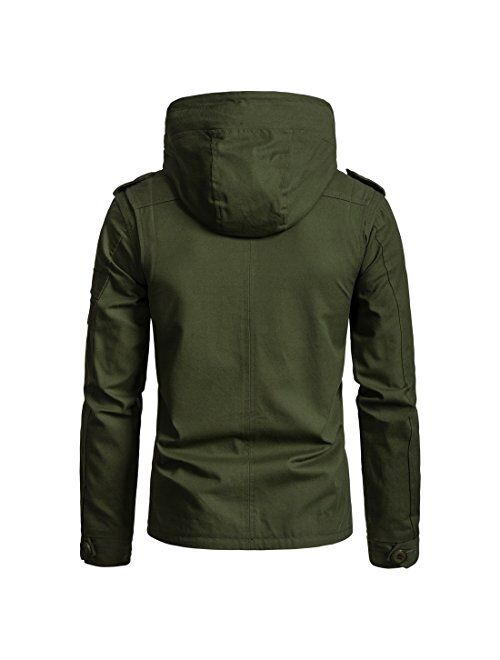 Men's Pure Color Zipper Hooded Cotton Fashion Jacket Coat