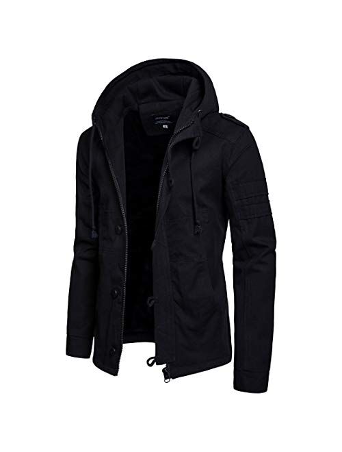 Men's Pure Color Zipper Hooded Cotton Fashion Jacket Coat