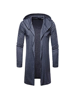 WUAI-Men Casual Long Sleeve Open Front Draped Lightweight Longline Hooded Cardigans