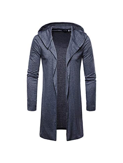 WUAI-Men Casual Long Sleeve Open Front Draped Lightweight Longline Hooded Cardigans