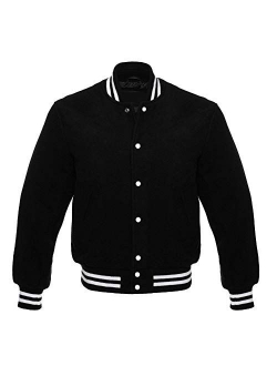 Faneca Fashion Men's All Wool Bomber Style Letterman Baseball Knit Rib Varsity Jacket