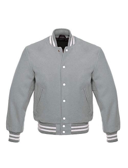 Faneca Fashion Men's All Wool Bomber Style Letterman Baseball Knit Rib Varsity Jacket