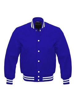 Faneca Fashion Men's All Wool Bomber Style Letterman Baseball Knit Rib Varsity Jacket