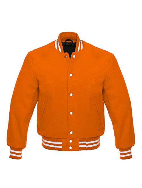 Faneca Fashion Men's All Wool Bomber Style Letterman Baseball Knit Rib Varsity Jacket