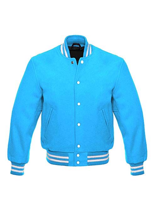 Faneca Fashion Men's All Wool Bomber Style Letterman Baseball Knit Rib Varsity Jacket