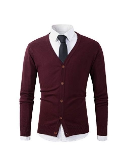 Beninos Mens Casual Slim Fit Basic Designed Button Down V-Neck Cardigan