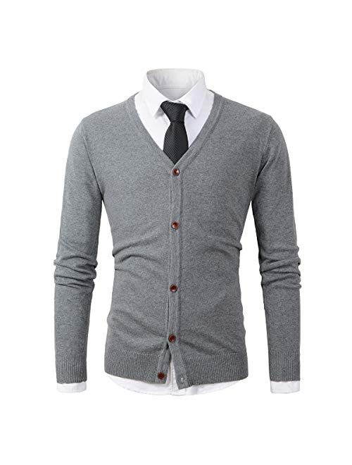 Beninos Mens Casual Slim Fit Basic Designed Button Down V-Neck Cardigan