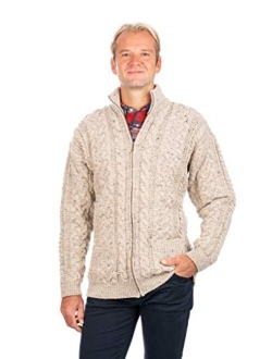 100% Merino Wool Zipper Aran Cable Knit Cardigan with Pockets