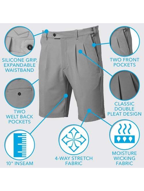 TGW Mens Pleated Expandable Waist Performance Golf Shorts