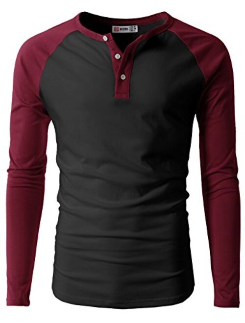 H2H Mens Casual Premium Slim Fit T-Shirts Henley Long & 3/4 Sleeve Summer Clothes