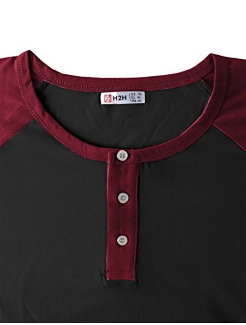 H2H Mens Casual Premium Slim Fit T-Shirts Henley Long & 3/4 Sleeve Summer Clothes