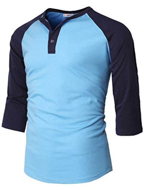 H2H Mens Casual Premium Slim Fit T-Shirts Henley Long & 3/4 Sleeve Summer Clothes