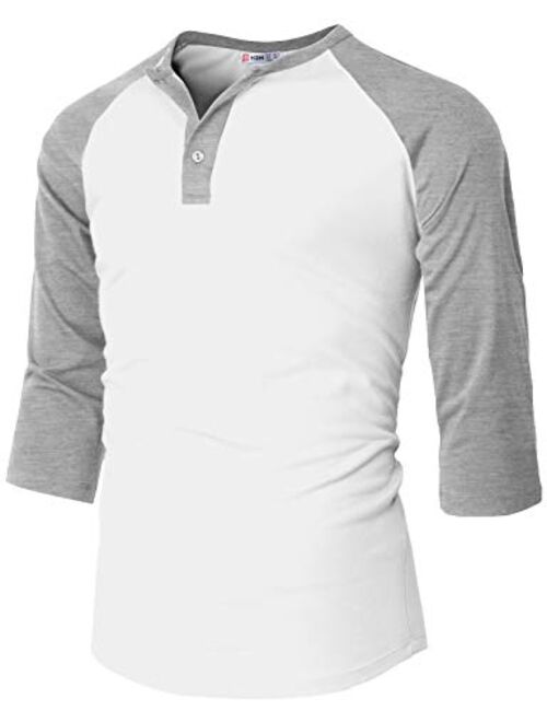 H2H Mens Casual Premium Slim Fit T-Shirts Henley Long & 3/4 Sleeve Summer Clothes