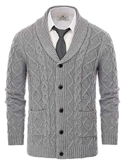 PAUL JONES Men's Knitted Cardigan SweatersShawl Lapel Cable Aran Button Sweater