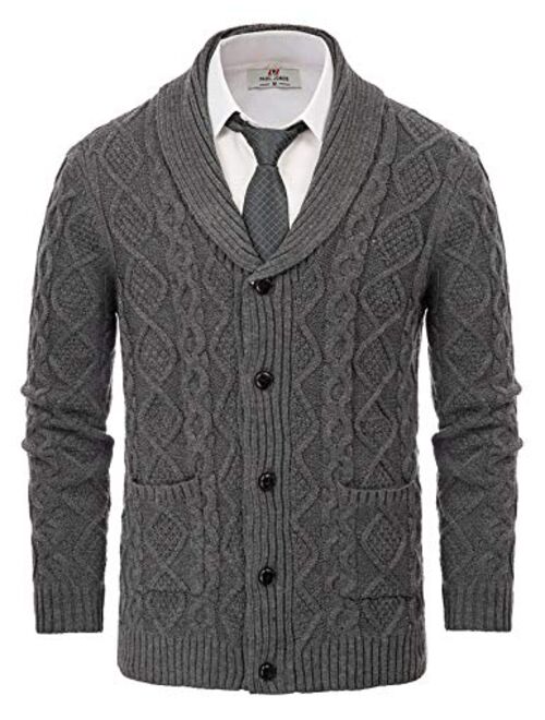 PAUL JONES Men's Knitted Cardigan SweatersShawl Lapel Cable Aran Button Sweater