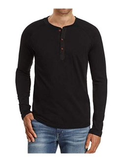 PEGENO Men's Fashion Casual Front Placket Short/Long Sleeve Henley T-Shirts Cotton Shirts