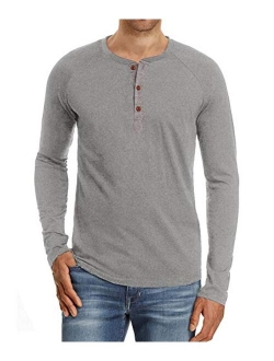 PEGENO Men's Fashion Casual Front Placket Short/Long Sleeve Henley T-Shirts Cotton Shirts