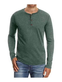 PEGENO Men's Fashion Casual Front Placket Short/Long Sleeve Henley T-Shirts Cotton Shirts