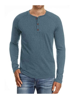 PEGENO Men's Fashion Casual Front Placket Short/Long Sleeve Henley T-Shirts Cotton Shirts