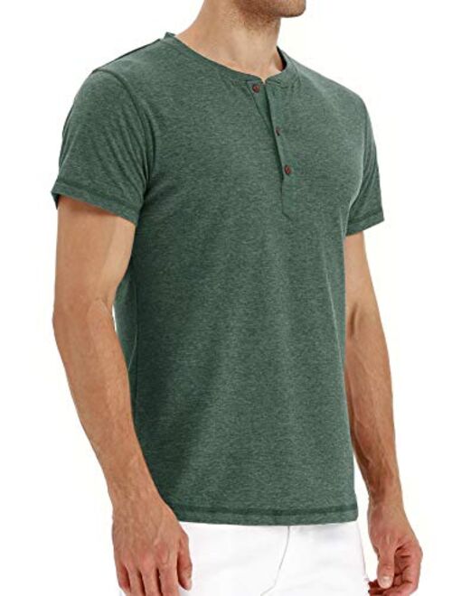 PEGENO Men's Fashion Casual Front Placket Short/Long Sleeve Henley T-Shirts Cotton Shirts