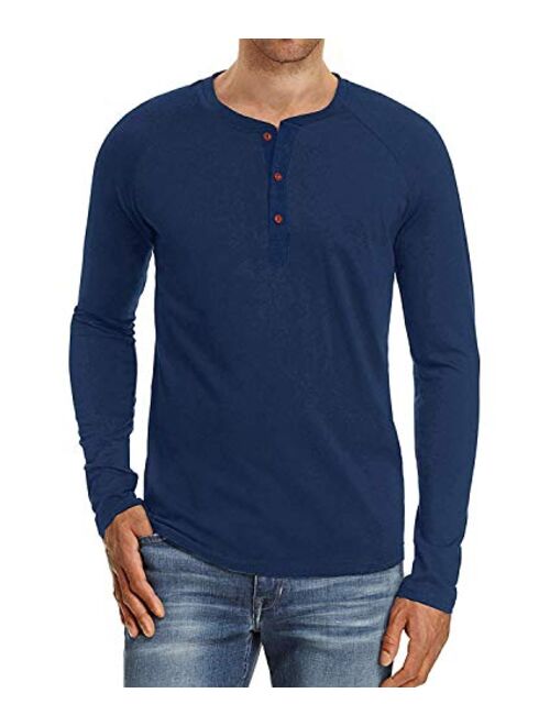 PEGENO Men's Fashion Casual Front Placket Short/Long Sleeve Henley T-Shirts Cotton Shirts