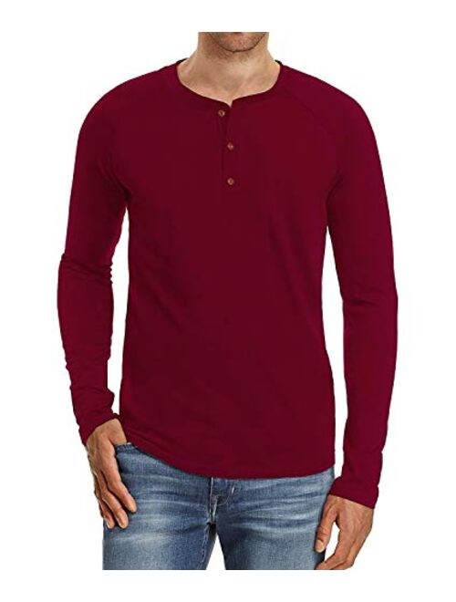 PEGENO Men's Fashion Casual Front Placket Short/Long Sleeve Henley T-Shirts Cotton Shirts