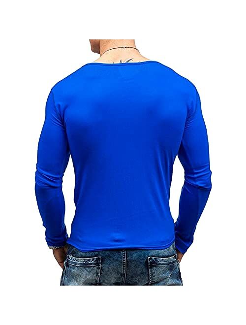 Muscle Alive Mens Summer Casual Short Sleeve Henleys T-Shirt Single Button Placket Plain v Neck Shirts