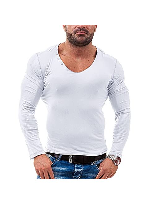 Muscle Alive Mens Summer Casual Short Sleeve Henleys T-Shirt Single Button Placket Plain v Neck Shirts