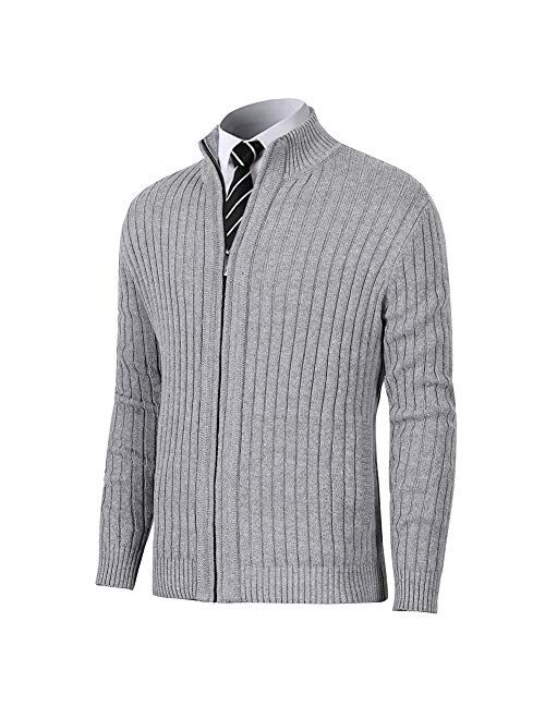 Men's Cardigan Sweater Slim Fit with Full Zip and Pockets