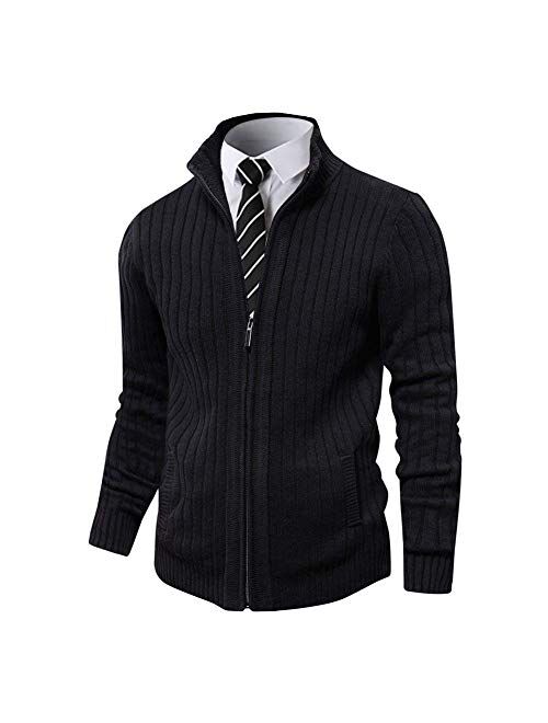 Men's Cardigan Sweater Slim Fit with Full Zip and Pockets