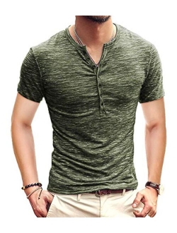 KUYIGO Mens Casual Slim Fit Basic Henley Short Sleeve Fashion Summer T-Shirt