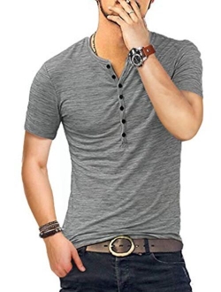 KUYIGO Mens Casual Slim Fit Basic Henley Short Sleeve Fashion Summer T-Shirt