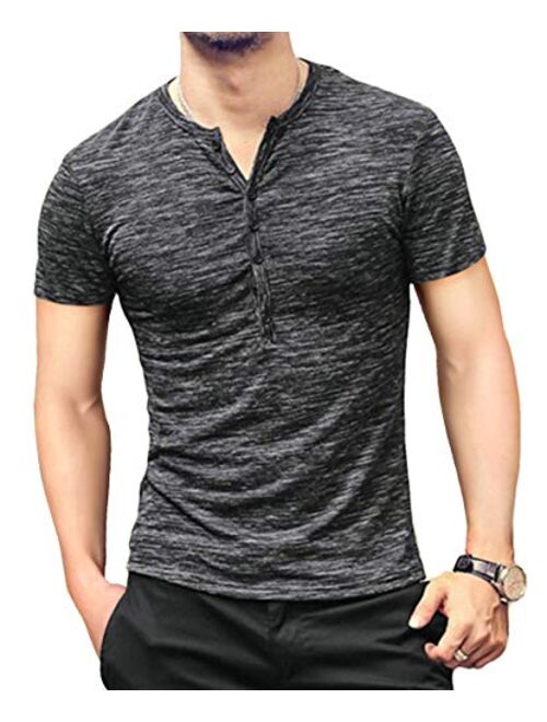 KUYIGO Mens Casual Slim Fit Basic Henley Short Sleeve Fashion Summer T-Shirt