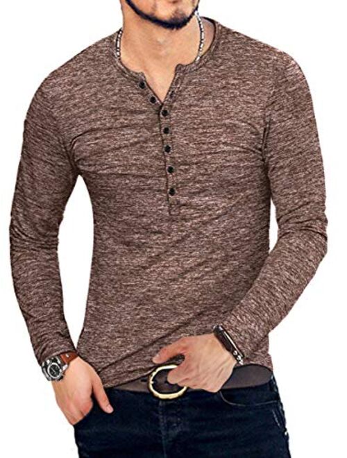 KUYIGO Mens Casual Slim Fit Basic Henley Short Sleeve Fashion Summer T-Shirt