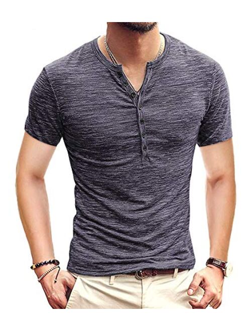 KUYIGO Mens Casual Slim Fit Basic Henley Short Sleeve Fashion Summer T-Shirt