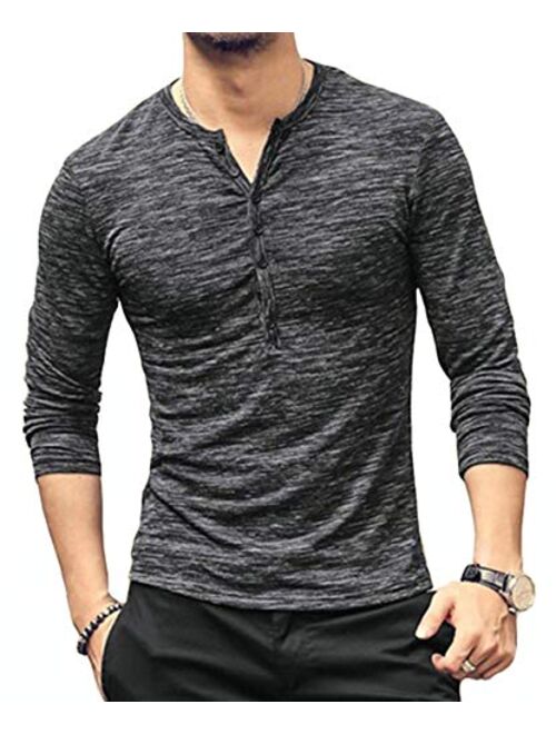 KUYIGO Mens Casual Slim Fit Basic Henley Short Sleeve Fashion Summer T-Shirt