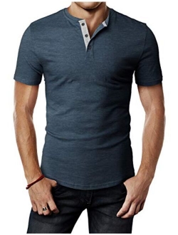 H2H Mens Casual Premium Slim Fit Henley T-Shirts Short Sleeve Lightweight