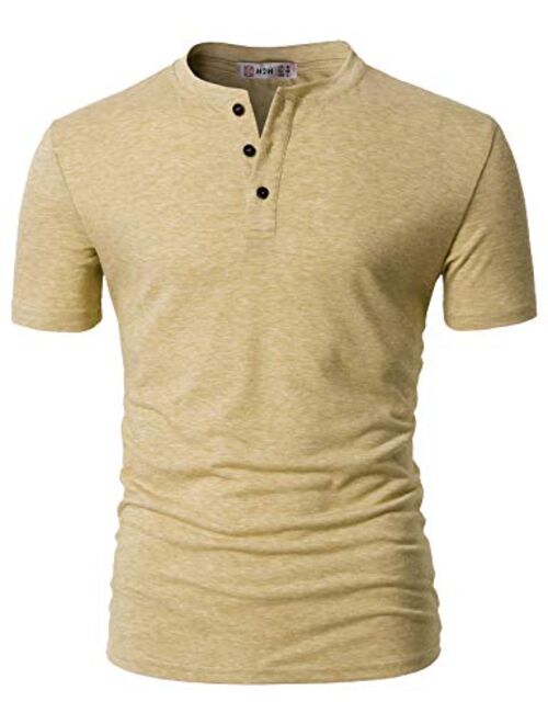 H2H Mens Casual Premium Slim Fit Henley T-Shirts Short Sleeve Lightweight