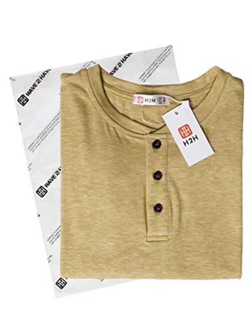 H2H Mens Casual Premium Slim Fit Henley T-Shirts Short Sleeve Lightweight