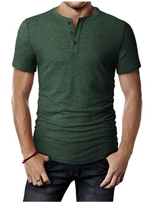 H2H Mens Casual Premium Slim Fit Henley T-Shirts Short Sleeve Lightweight