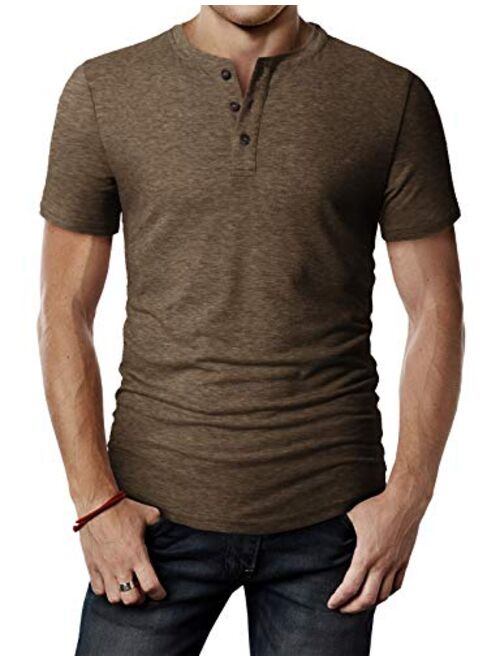 H2H Mens Casual Premium Slim Fit Henley T-Shirts Short Sleeve Lightweight