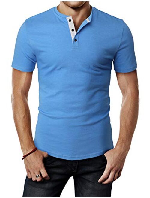 H2H Mens Casual Premium Slim Fit Henley T-Shirts Short Sleeve Lightweight