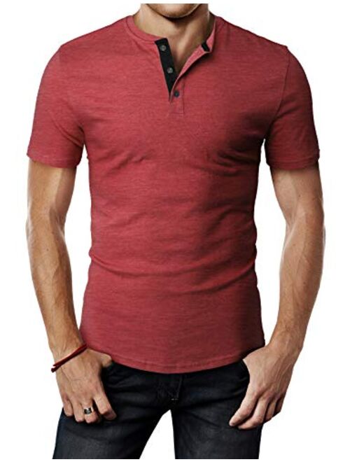 H2H Mens Casual Premium Slim Fit Henley T-Shirts Short Sleeve Lightweight