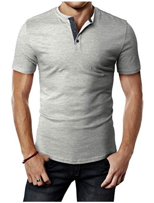 H2H Mens Casual Premium Slim Fit Henley T-Shirts Short Sleeve Lightweight